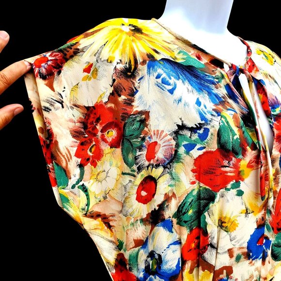 1930s Rayon Crepe Floral Day Midi Dress Size 6 8 with Side Metal Talon Zip - Picture 3 of 12